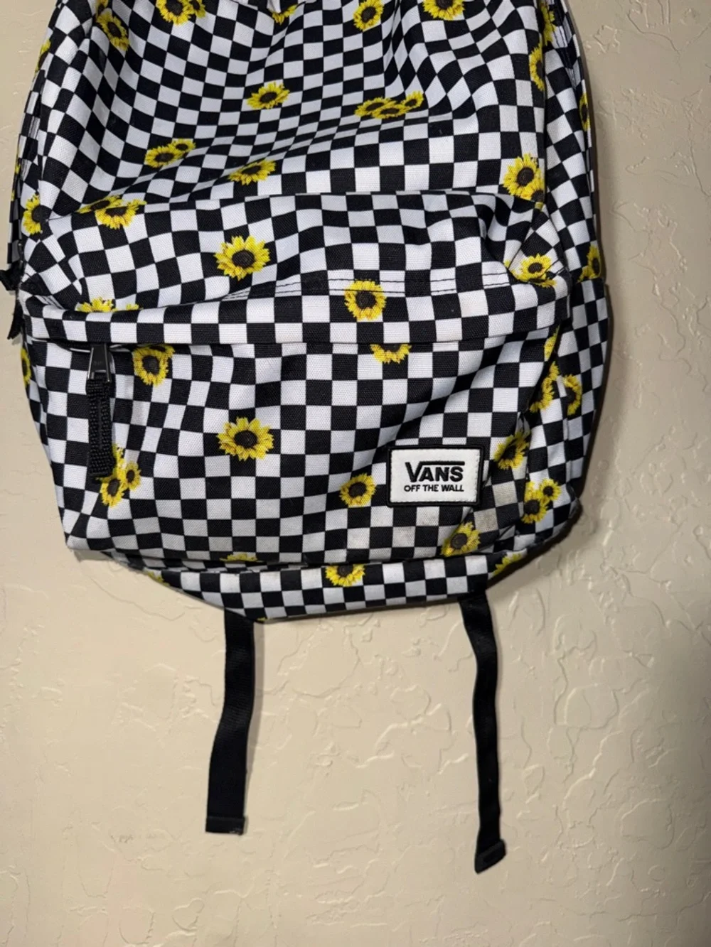 Vans black and white checker print sunflowers school size backpack